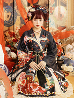 Robe Lolita JSK Style Kimono Imprimé Floral Manches Longues Crochet Volants Robe Lolita Style Taisho