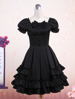 Robe Lolita mignonne et adorable à nœuds; coton une pièce; manches courtes Déguisements Halloween