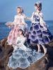 Robe Lolita Mignonne Polyester Manches Courtes Arcs Dentelle Volants Robe Lolita Rose Sirène