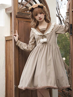 Robe Lolita Mignonne Robe à manches longues avec pompons Robe Lolita