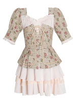 Robe Lolita OP à imprimé floral Robe une pièce Lolita à lacets abricot profond
