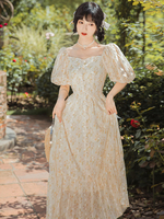 Robe Lolita OP à imprimé floral Robe une pièce Lolita à volants abricot