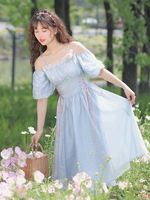 Robe Lolita OP bleu ciel clair fleurs à lacets robes une pièce Lolita