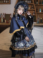 Robe Lolita OP classique 4 pièces ensemble nœuds noirs dentelle dieu rédemption robes une pièce lolita foncé