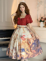 Robe Lolita OP Classique Arcs Perles Robes Lolita Manches Courtes Rouges