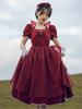 Robe Lolita OP classique bordeaux à manches courtes avec perles et volants Robe une pièce Lolita