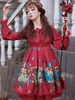 Robe Lolita OP Classique Imprimé Sorcière Fraise Manches Longues Robes Lolita One Piece Déguisements Halloween