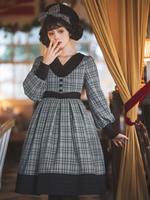 Robe Lolita OP classique Plaid Camel Robes une pièce Lolita plissées