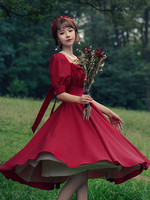 Robe Lolita OP Classique Vintage Manches Courtes Bouffantes Robe Rouge Robe Blanche Col Carré