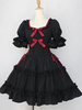 Robe Lolita OP Classique Volants Noir Manches Courtes Lolita Robes One Piece Déguisements Halloween