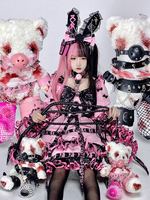 Robe Lolita OP Color Block à volants roses avec nœuds Robes Lolita One Piece