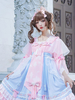 Robe Lolita OP de style chinois rose manches longues motif imprimé floral arcs robe une pièce Lolita
