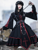 Robe Lolita OP de Style Militaire Ensemble 3 Pièces Noir Manches Longues Polyester Robe Lolita Tenue