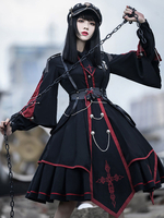 Robe Lolita OP de Style Militaire Ensemble 3 Pièces Noir Manches Longues Polyester Robe Lolita Tenue