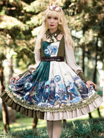 Robe Lolita OP jupe à manches longues olive arcs à lacets robes une pièce académique Lolita