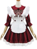 Robe Lolita OP style jeune fille avec volants et boutons nacrés Robe Lolita Bordeaux 1 pièce Déguisements Halloween