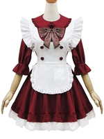 Robe Lolita OP style jeune fille avec volants et boutons nacrés Robe Lolita Bordeaux 1 pièce Déguisements Halloween