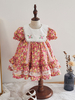 Robe Lolita pour enfants Robe de demoiselle dhonneur en coton à manches bouffantes à imprimé floral