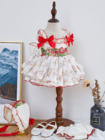 Robe Lolita pour enfants Robe tutu à nœuds floraux Ensemble 3 pièces
