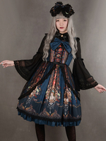 Robe Lolita rococo JSK perdu en style Rococo lacets soie Bow volantée imprimée Lolita Jumper Skirt Déguisements Halloween