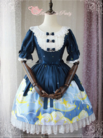 Robe lolita séduisante en chiffon bleu marine foncée impression classique col rond Déguisements Halloween