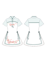 Robe lolita séduisante en coton mélangé vert menthe bicolore Style chinois col montant Déguisements Halloween