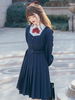 Robe Lolita Style Académique OP Robe à manches longues bicolore bleu profond Polyester Mignonne Lolita Une Pièce Robes