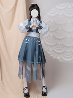 Robe Lolita Style Chinois Clouté Sans Manches Polyester Dentelle Style Chinois Teal Style Chinois Lolita