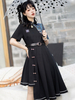 Robe Lolita Style Chinois Frange Manches Courtes Polyester Style Chinois Imprimé Floral Noir Style Chinois Lolita
