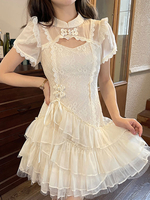 Robe Lolita Style Chinois Volants Manches Courtes Polyester Style Chinois Abricot Style Chinois Lolita
