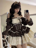 Robe Lolita Sweet à volants étagés et blocs de couleurs Robe Lolita de ballet marron foncé