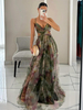 Robe longue à bretelles à imprimé floral découpée à la taille croisée longueur au sol élégante robe de soirée longue pour femmes 2025