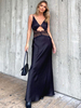 Robe longue à bretelles col en V taille découpée sans manches robe longue sexy dété pour femmes 2025