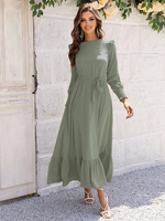 Robe longue à col bijou et manches longues en polyester chic