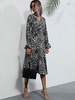 Robe Longue à Col V Imprimé Animal Léopard avec Manches Longues Lanterne Coupe Cintée Bas Evasée Robe Longue