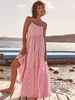 Robe longue à encolure carrée sans manches en polyester Robe de longueur au sol géométrique décontractée