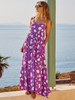 Robe longue à encolure carrée sans manches en polyester Robe de longueur au sol géométrique décontractée