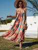 Robe longue à encolure en V Robe longue sans manches en polyester à imprimé floral