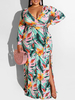 Robe longue à imprimé floral à manches longues et col en V de grande taille