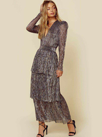 Robe longue à plusieurs niveaux manches illusion plongeantes épaules fortes robes de bal