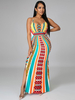 Robe longue à rayures orange motif col bijou sans manches découpé dos nu en polyester