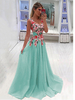 Robe Longue 2021 Floral Sans Manches Col U Applique Robe à Bretelle Mousseline de Soie Robe de Fête