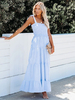 Robe Longue avec Bretelles à Lacets à Col Carré Coupe Cintrée Bas Evasée Unicolore Robe Maxi
