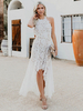 Robe Longue avec Les Epaules Nus Dentelles Femme Coupe Cintrée Imprimé avec Les Fleurs Bas Evasée Unicolore Robe Longue