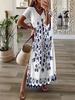 Robe Longue avec Manches Courtes à Col V Coupe Cintrée avec Fente