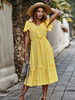 Robe Longue avec Manches Courts Volants Femme Ceinturés à Lacets avec Noeud Bas Evasés Imprimé les Fleurs Robe Longue