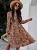 Robe Longue avec Manches Longues Femme Coupe Cintrée à Lacets à Col Rond Imprimé Les Fleurs Bas Evasée Robe Longue
