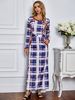 Robe Longue avec Manches Longues Femme Coupe Cintrée Imprimé Carreaux avec Poches à Col Rond Bicolores Robe Longue