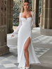Robe longue blanche avec dentelle à fente haute et manches longues robe longue moulante sexy pour femme 2025