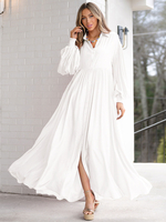 Robe longue blanche col rabattu manches longues robe chemise surdimensionnée